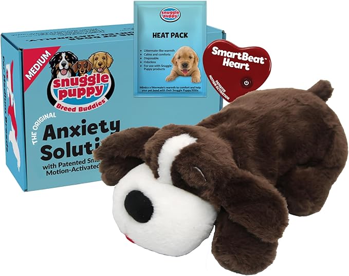 Snuggle Puppy Heartbeat Dog Toy for Puppies, Real-Feel Heartbeat, Calming Sleep Aid and Crate Training Comfort Toy with Heat Pack, Medium Breed Buddies Bully Breed (Pit Bull, Bulldog)