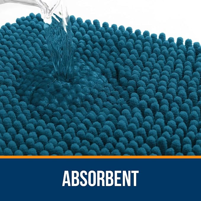 OLANLY Bathroom Rugs 24x16, Extra Soft Absorbent Chenille Bath Rugs, Rubber Backing Quick Dry, Machine Washable Bath Mats for Bathroom Floor, Tub and Shower, Home Decor Accessories, Peacock Blue