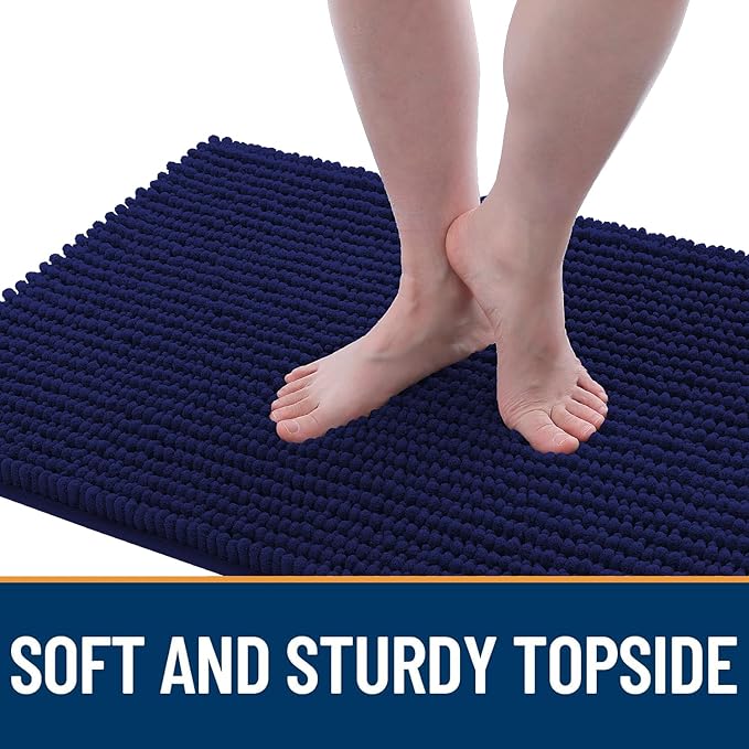 OLANLY Dog Door Mat for Muddy Paws 44x24, Ultra Absorbent Chenille Mud Doormat, Non-Slip Washable and Dirt Trapping Doormat for Indoor Entryway, Quick-Dry Indoor Pet Bed Mats for Dogs, Navy Blue