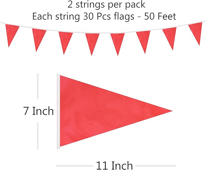 100 Feet Red Pennant Banner Flags, 60 Pcs DIY Flag for Birthday, Party, Shops, Outdoor and Indoor Decorations, Festival Celebration (Red)