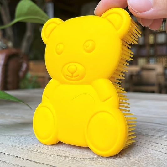 Premium Sensory Brush for Kids or Autism,Soft Silicone Body Scrubber,2 in 1 Sensory Room Occupational Therapy Sensory Brushes,Silicone Loofah,Pets Shower Brush Bath Brush Shampoo Brush(Bear-Yellow)