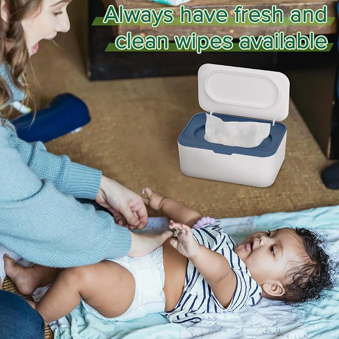 Flenpptly Baby Wipes Dispenser, Wipes Case Baby Wipe Holder Keeps Wipes Fresh, Non-Slip, Easy Open & Close (Blue)