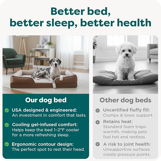 FurHaven Cooling Gel Dog Bed for Large Dogs, Perfect Comfort Sofa Bed with Cool Gel-Top Foam & Solid Orthopedic Foam Base for Joint Support, Washable Cover, Jumbo Plus/XXL, Plush & Velvet, Brownstone