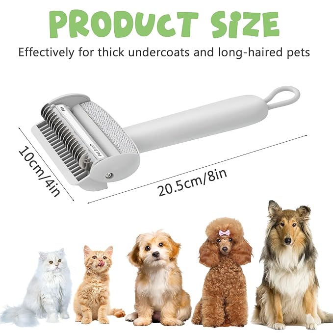 Undercoat Rake for Long Haired Dogs & Cats, Deshedding Dog Brush with Antistatic Cloth, Dematting Comb for Cats, Pet Grooming Tool for Shedding Loose Hair, Matted Fur, Gray