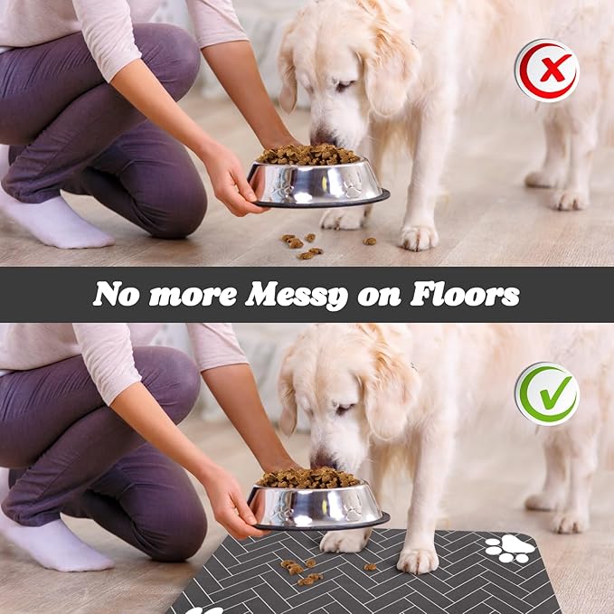 Dog Food Mats,Cat Absorbent Water Bowl Feeding Mats Pet Placemats for Food and Water Gray Wood 17 * 30 inch