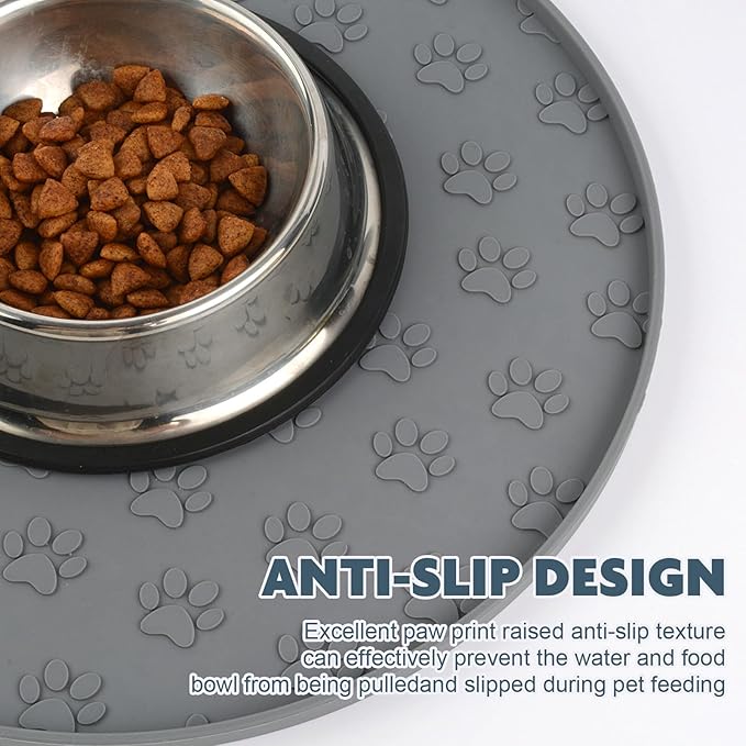 SUNLAND Silicone Pet Feeding Mats for Food and Water Pet Placemat for Dog and Cat Waterproof Non-Slip Feeding Bowl Mat Raised Edge Prevents Residue from Spilling onto The Floor Pets Accessories 2 Pack