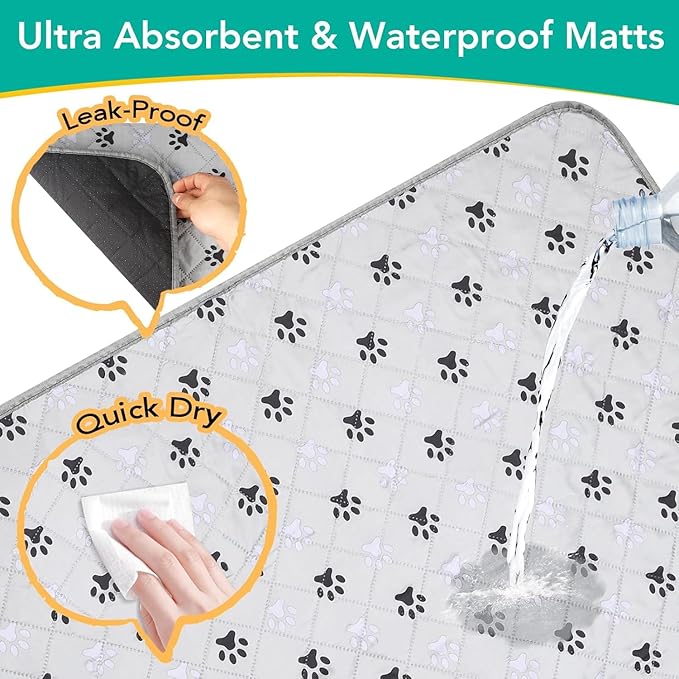FUWERY Washable Pee Pads for Dogs ,36"X41", Thick Heavy Absorbency Reusable, Prevent Leakage, Non-Slip Pee Pads for Puppy Playpen,Potty Training, Grey, 2 Packs