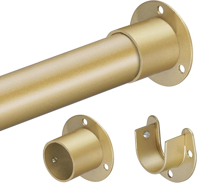 1.3 Inch Diameter Closet Rods for Hanging Clothes 17-75 Inch Adjustable, Metal Heavy Duty Closet Pole, Gold Closet Bar for Hanging Clothes, Suitable for Closet, Wardrobes, Bathroom, Windows