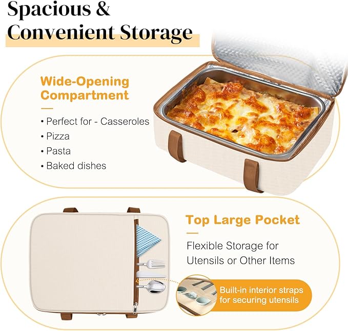 Coobiiya Insulated Casserole Carrier – Portable Tote for Hot or Cold Food, Warmer & Cooler Bag Lunch Bag, Fits 9" x 13" Baking Dish, Ideal for Potluck Parties