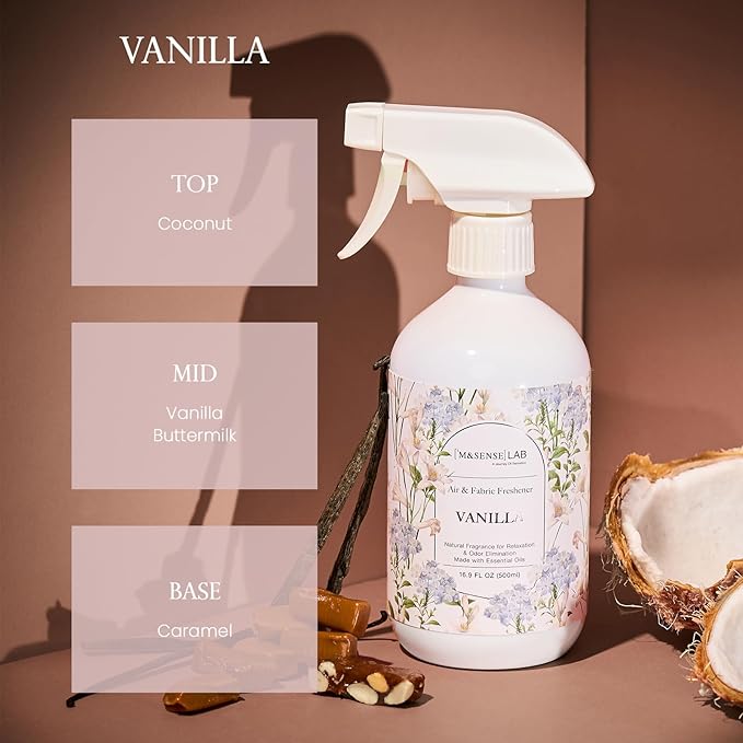 ‌M&SENSE Air & Fabric & Pet Odor Eliminator Spray - 16.9oz Large Size Natural Safe Air Freshener Vanilla Scented Deodorizer for Home Eliminates Smoke & Musty Smells, Ideal for Kitchen & Living Spaces