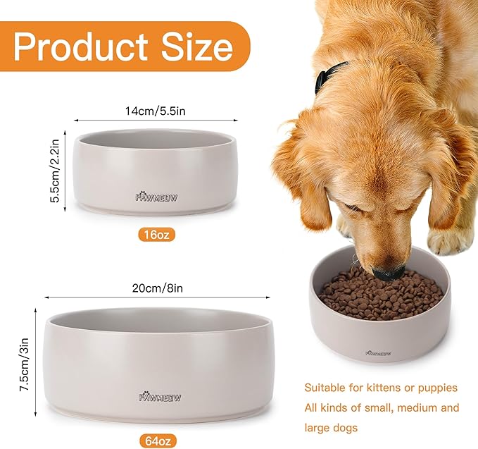 Ceramic Dog Bowl, 5.5-Inch Small, Spill Resistant, Heavy Duty Modern Pet Feeding for Small and Medium Dogs (16 oz) Gray