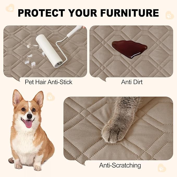 Smiry Reversible Waterproof Couch Covers for Sofa, Washable Dogs Pet Couch Covers for 3 Cushion Sofa Pet Friendly, Water Resistant Furniture Protector Slipcover, Geometric (82"x82", Taupe/Beige)
