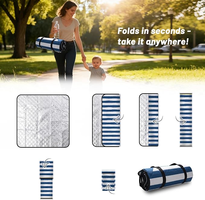 Large Picnic Blanket 80"x80" – Extra Large Waterproof Sandproof Outdoor Blanket for Beach, Grass, Park, Lawn, Camping, Wedding Registry Gift, Foldable & Portable Mat for Family Travel