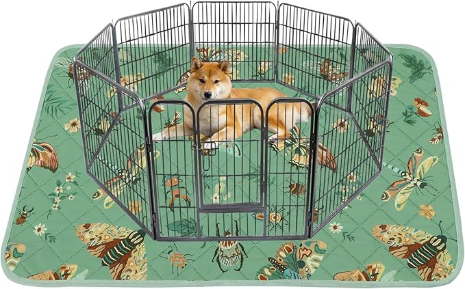 IEUUMLER Washable Pee Pads for Dogs, 1 Pack Insect Pattern Reusable Waterproof Puppy Potty Pads, Non-Slip Absorbent Pet Training Pads for Playpen Crate Bed EU014