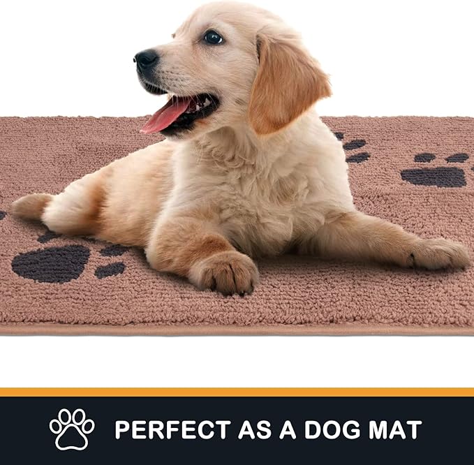 PURRUGS Dirt Trapping Door Mat 32" x 70", Non-Skid/Slip Machine Washable Microfiber Entrance Rug, Shoes Scraper, Dog Doormat, Super Absorbent Floor Mat for Muddy Wet Shoes and Paws, Light Brown