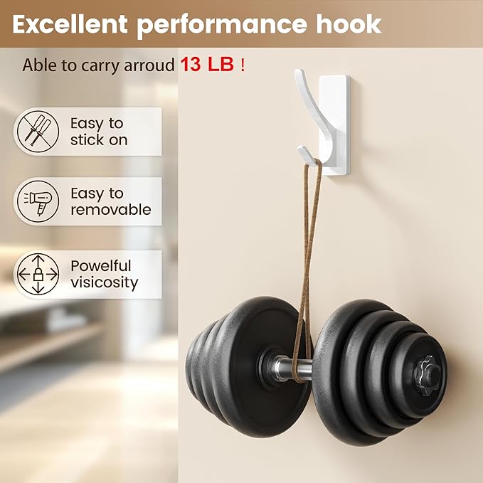 pickpiff Self Adhesive Coat Hooks for Hanging: Heavy Duty Stainless Wall Hook for Towel, Utensil, Backpack, Hat, Sturdy Metal Hanger for Bathroom, Kitchen, Door, 10 Pack, White