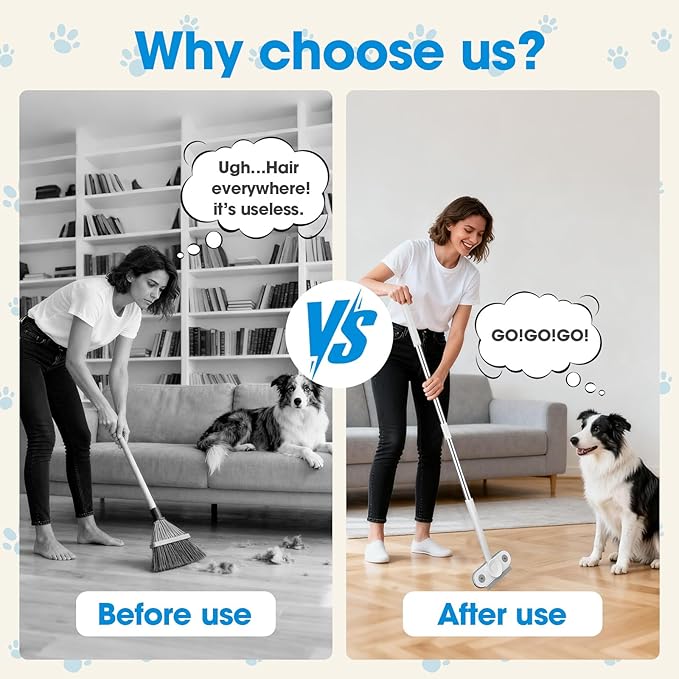 Dafunaiga Pet Hair Remover with Extended Long Handle - Electrostatic Pet Hair Removal Tool for Dog & Cat Hair on Couch, Carpet, Furniture, Car Seats