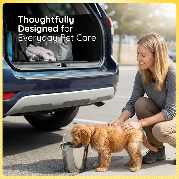 AASPIRE PETS 4 quart Stainless Steel Flat Side Bucket | 1 gal Durable Heavy Duty Food & Water Feeding Pails for Birds Dogs Cats Goat | Fits kennels Cages Critter Crates Hanging Pet Pail | Multipurpose