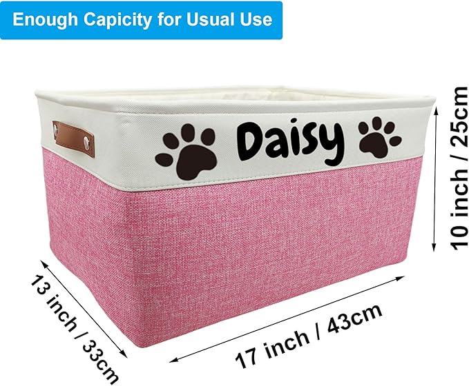 CPAKOWLGOO Personalized Dog Toy Basket Large Custom Dog Toy Box Foldable Dog Gift with Pet's Name for Clothing,Stuff