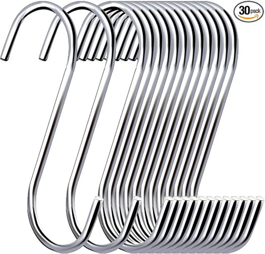 30 Pack 3.7 inch Metal S Hooks Steel S Hooks Plants Hanging Hangers for Kitchen Pans Pots Bags Purse Jeans Jewelry Towels