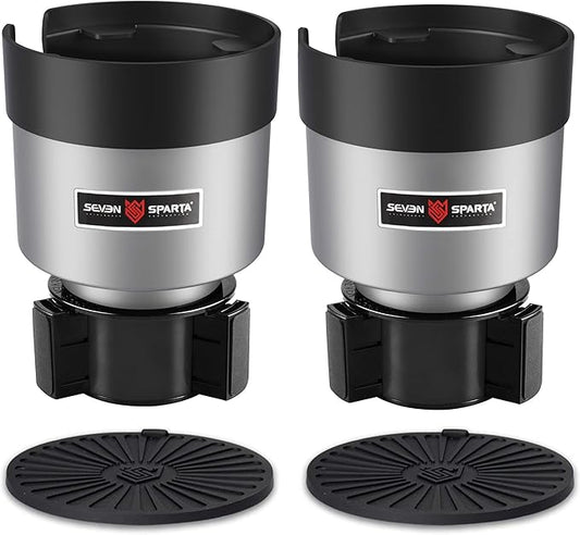 SEVEN SPARTA 2 Pack Car Cup Holder Expander Organizer Adjustable Base, Compatible with Yeti 20/26/30 oz, Hydro Flasks 32/40oz, Nalgenes 30/32/38/48 oz, Other Bottles in 3.4"-3.8" (Silver)