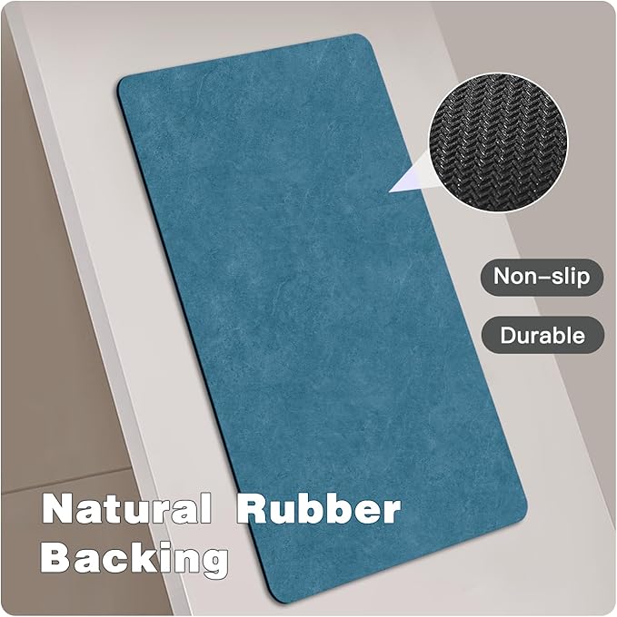 Bathroom Mat Quick Dry, Bathroom Rugs Non Slip Washable Thin Absorbent Bath Mat Fits Under Door Bathroom Floor Mat Perfect for Bath, Shower, or Sink 24"x36" Denim Blue