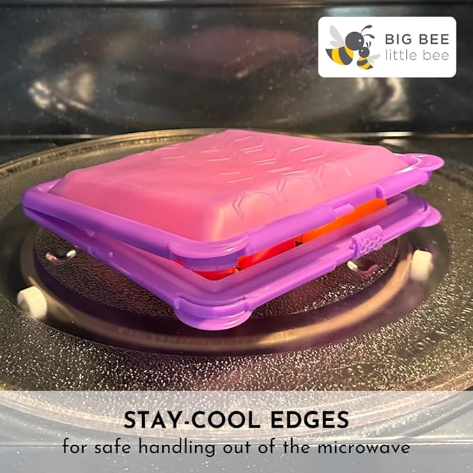 Big Bee, Little Bee - SoftShell Reusable Silicone Food Storage Container with Connected Clamshell Lid, Easy to Clean, Snaps Closed, Microwave, Freezer & Dishwasher Safe (Stone)