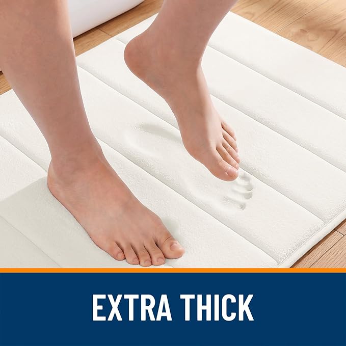 OLANLY Memory Foam Bath Mat 30x20, Super Soft Absorbent Bathroom Rugs, Quick Dry, Machine Washable Shower Floor Rugs, Bathmat Carpet, Bathroom Home Decor Accessories, Ivory