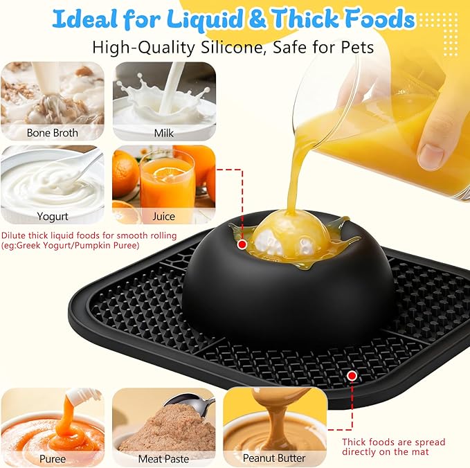 Slow Feeder Dog Bowls & Lick Mat for Liquid and Thick Treat, Anti-Slip Dog Lick Bowl with Interactive Rolling Ball, 5/6 Cup Pup Licking Toy for Large Medium Small Dogs and Cats Black