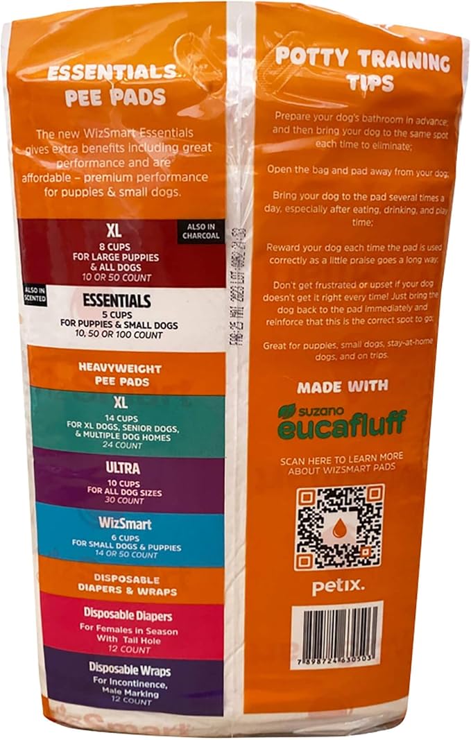 WizSmart Essentials Large Dog Pads, 23.5" x 22", Extra Absorbent Puppy Training Pads, Indoor Potty Pads, Leakproof Gel Pads for Small Dogs, Crate, House, Travel, Eco-Friendly, Non-Slip - 50 Count