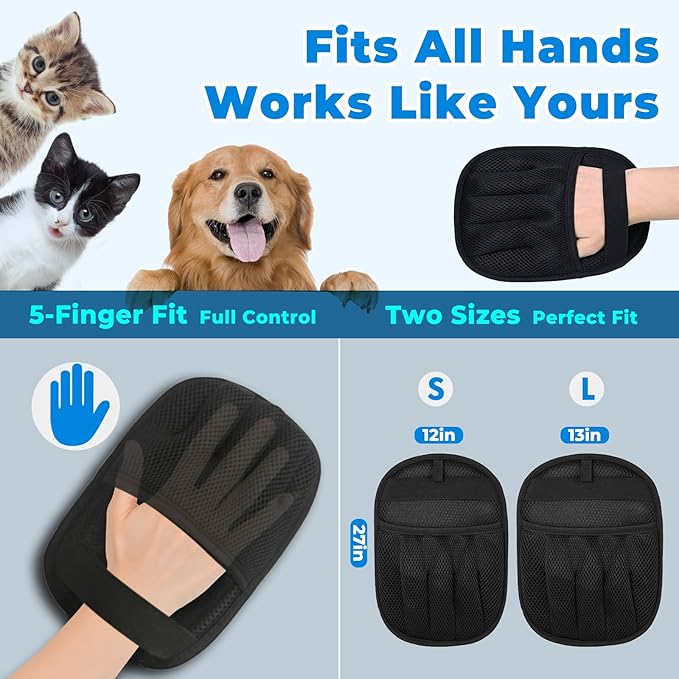 GRENTY Pet Hair Removal Glove for Cats & Dogs (2 Pcs), Upgraded Five-Finger Magic Brush Pet Hair Remover, Pet Hair Removal Tools for Clothing, Carpet, Sofa Gaps, Car Seat