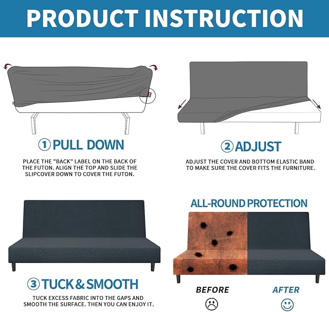 ZNSAYOTX Fashion Futon Cover (67"-82") Stretch Fit Armless Sofa Bed Slipcover, Universal Foldable Sofa Mattress Protector Full Queen Size, Irregular Plaid Texture Jacquard Futon Protector (Dark Gray)