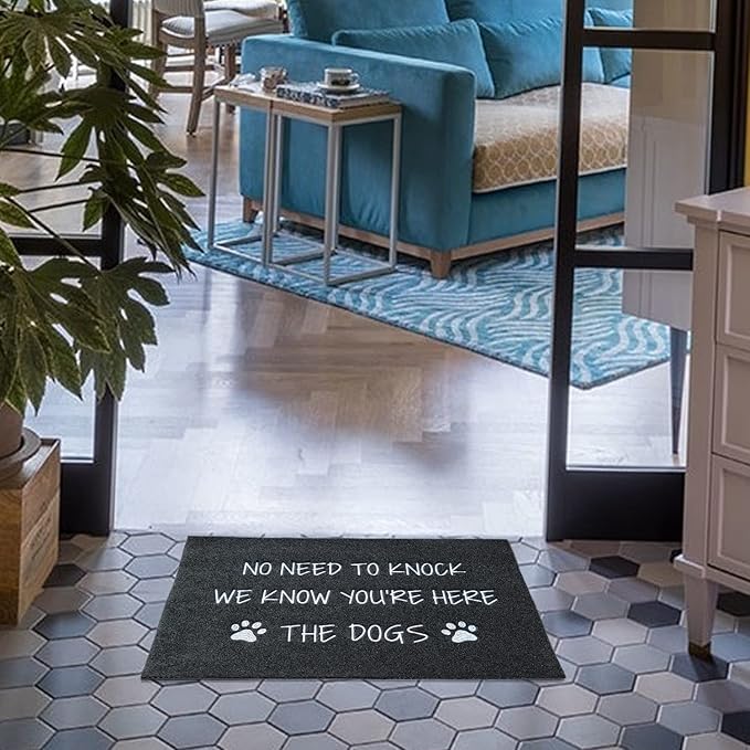Large Welcome Mats Funny Text Dog Door Mat Do Not Knock We Know You're Here Doormat with Non Slip Rubber Welcome Mat for Front Door Doormat