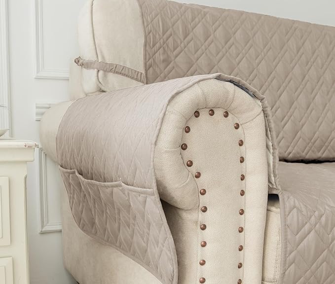 Ameritex Waterproof Nonslip Recliner Cover Stay in Place, Dog Chair Cover Furniture Protector, Ideal Recliner Slipcovers for Pets and Kids (Khaki, 30")