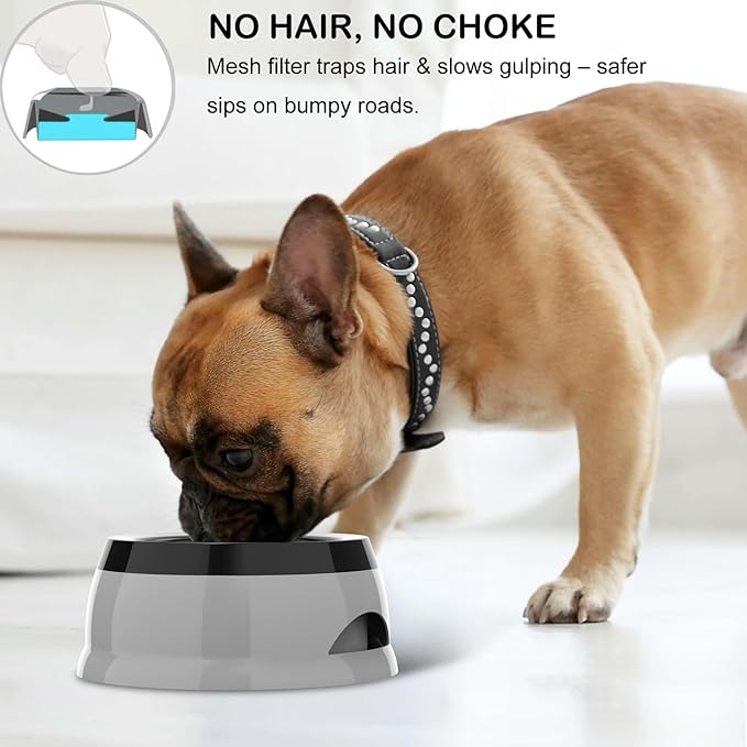 25oz Slow Drink Dog Water Bowl, No Spill Water Bowl for Dogs Cats, Non-Splash No Mess Puppy Kitten Water Feeder, Carried Portable Base for Vehicle Car,Travel,Home (Small/Medium Pets) - Gray