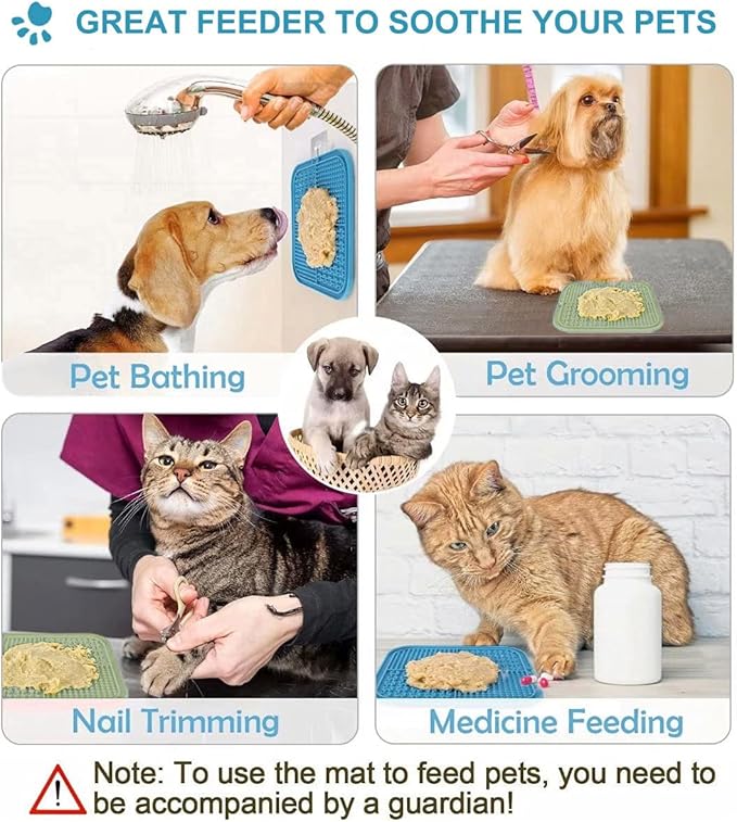 Licking Mat for Dogs & Cats with Suction Cups, 1 Pack Square Dog Slow Feeder Lick Pat for Anxiety Relief & Boredom, Dog Toys to Keep Them Busy, Pets Grooming Bathing Training Mat