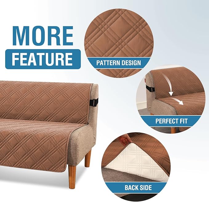 H.VERSAILTEX 100% Waterproof Futon Cover Reversible Futon Slipcover Armless Sofa Slipcover Furniture Protector Seat Width Up to 70" Washable with Adjustable Elastic Strap Anti-Slip, Terracotta/Beige