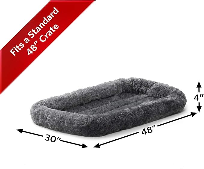 MidWest Homes for Pets QuietTime Dog Bed - Gray Faux Fur Bolster, Ultra-Soft and Machine Washable, Fits 48-Inch Crates and Carriers, for Extra-Large Breed Dogs