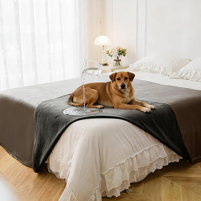 Tuffeel Waterproof Blanket for Bed, Leak Proof Dog Couch Blankets Reversible, Pet Throw Sofa Furniture Protector Machine Washable-82 x120,Light Brown+Dark Brown