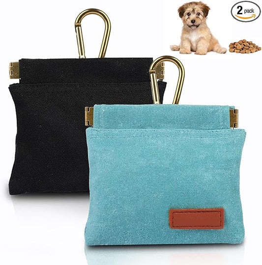 2Pcs Dog Treat Pouches for Pet Training, Hand Free Puppy Dogs Treat Bag with Carabiner, Portable Auto Closing Pet Dog Walking Bag for Travel or Outdoor Use, Pets Feed Snack Reward Pocket- Green, Black