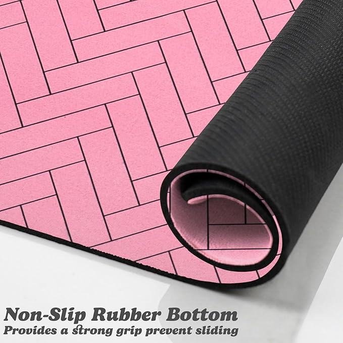 Dog Food Mats,Cat Absorbent Water Bowl Feeding Mats Pet Placemats for Food and Water Pink Wood 24 * 32 inch