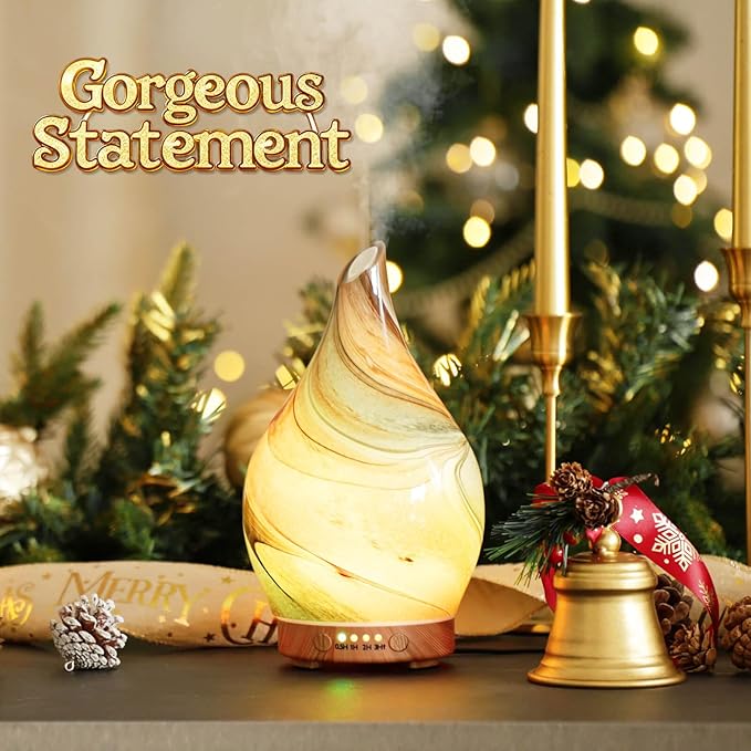 Porseme 150ml Glass Essential Oil Diffuser Aromatherapy Ultrasonic Cool Mist Humidifier 6 Running Hours Waterless Auto-Off Air Diffusers for Sleeping,Yoga,Office Working Spa and Rest (Deep Desert)