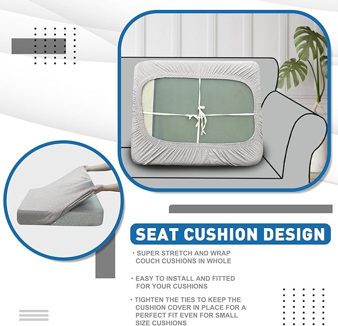XINEAGE Large Couch Cushion Covers Seat Cushion Cover Thick Stretch Sofa Slipcovers 1 Piece Individual Couch Covers with Elastic Bottom(Single XL Seat Cushion/Backrest,Silver Grey)