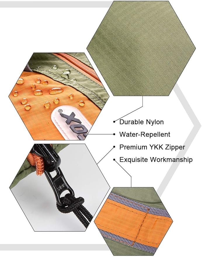 GOX Large Foldable Travel Duffel Bag Packable Tote Bag Carry on Luggage Weekender Overnight Bag Lightweight (Green&Orange)