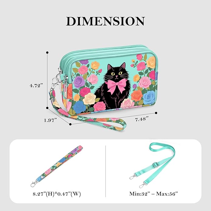 BIAOTIE Wristlet Purses for Women, Nylon Small Crossbody Bags with Adjustable Strap 3 Zipper Wristlet Wallet Phone Organizer