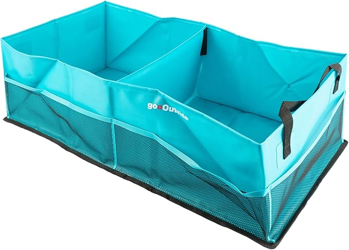 Collapsible Waterproof Car Trunk Organizer, Soft PVC Storage Bin with Rugged PVC-Coated Fabric for SUV & Truck (Aqua Blue, PLUS)
