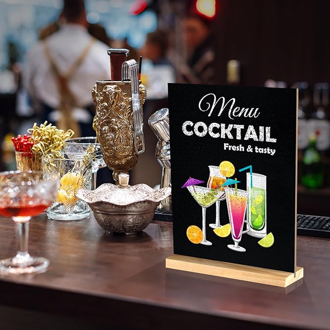 NEBURORA 1 Pack 5 x 7.9 Inches Tabletop Small Chalkboard Sign with Wood Base Reusable Double-Sided Message Boards Menu Chalkboard Stand for Kitchen Wedding Coffee Shop bar Restaurant