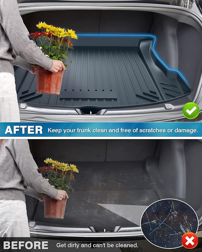 Mixsuper Custom Fit Cargo Liner for 2017-2023 Tesla Model 3, All Weather Trunk Mat Durable 3D Upgrade Anti-Slip Rear Trunk Liner Cargo Mat Black