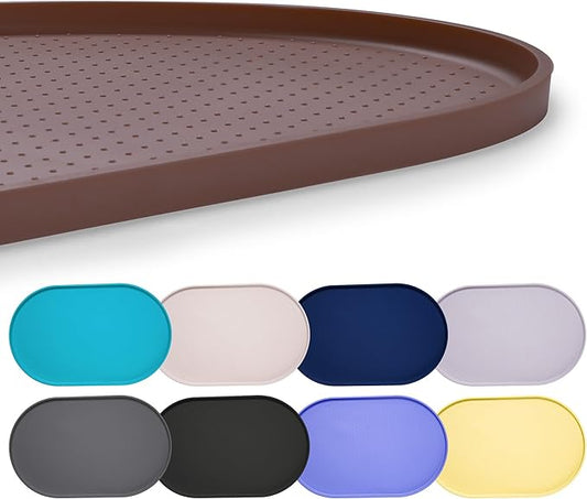Hubulk 100% Waterproof Silicone Pet Feeding Mat with Raised Edge for Food and Water, Dog Bowl Mats, Cat Bowls Placemat with High Lip Protects Floor for Cats and Dogs (Brown, 24" L x 16" W)