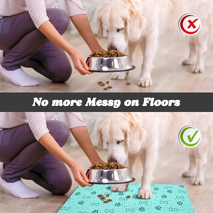 Dog Food Mats,Cat Absorbent Water Bowl Feeding Mats Pet Placemats for Food and Water Spot 16 * 24 inch